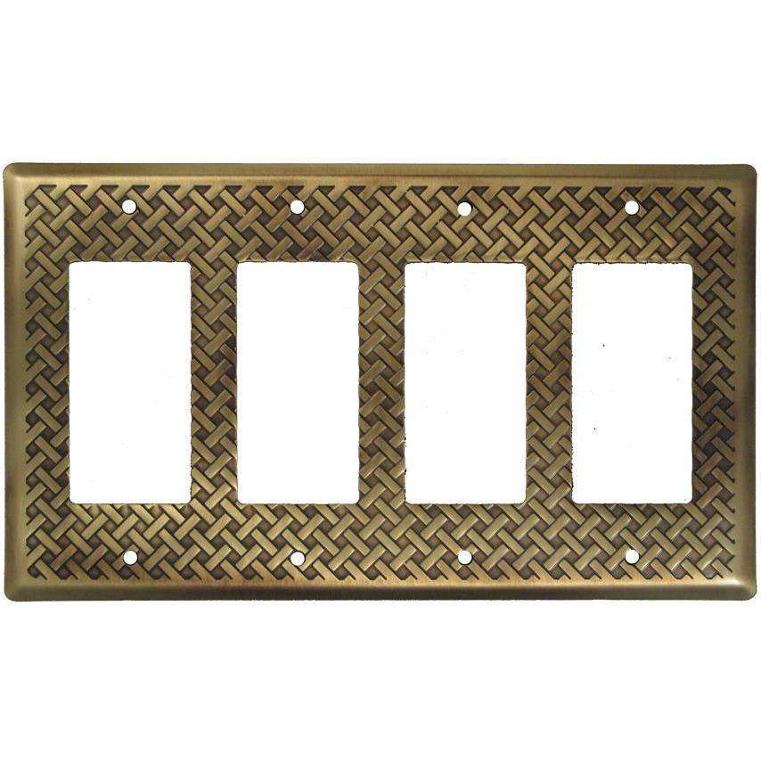 Weave Antique Brass 4 Rocker Switchplate