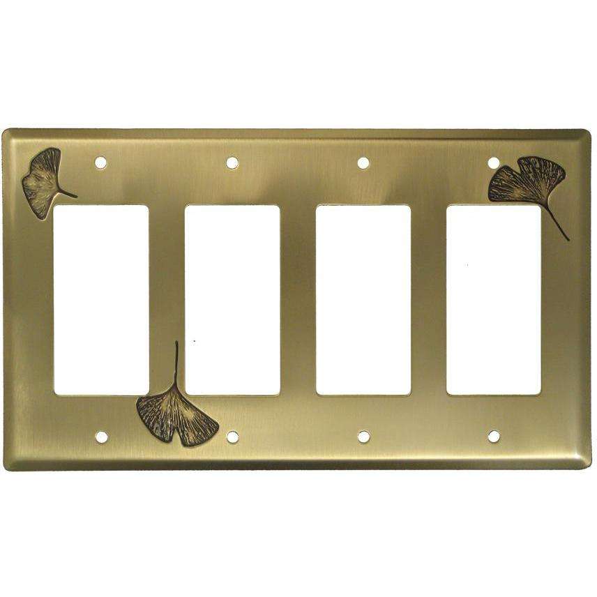 Ginkgo Antique Brass 4 Rocker Switchplate