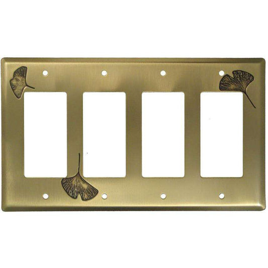 Ginkgo Antique Brass 4 Rocker Switchplate:Wallplatesonline.com
