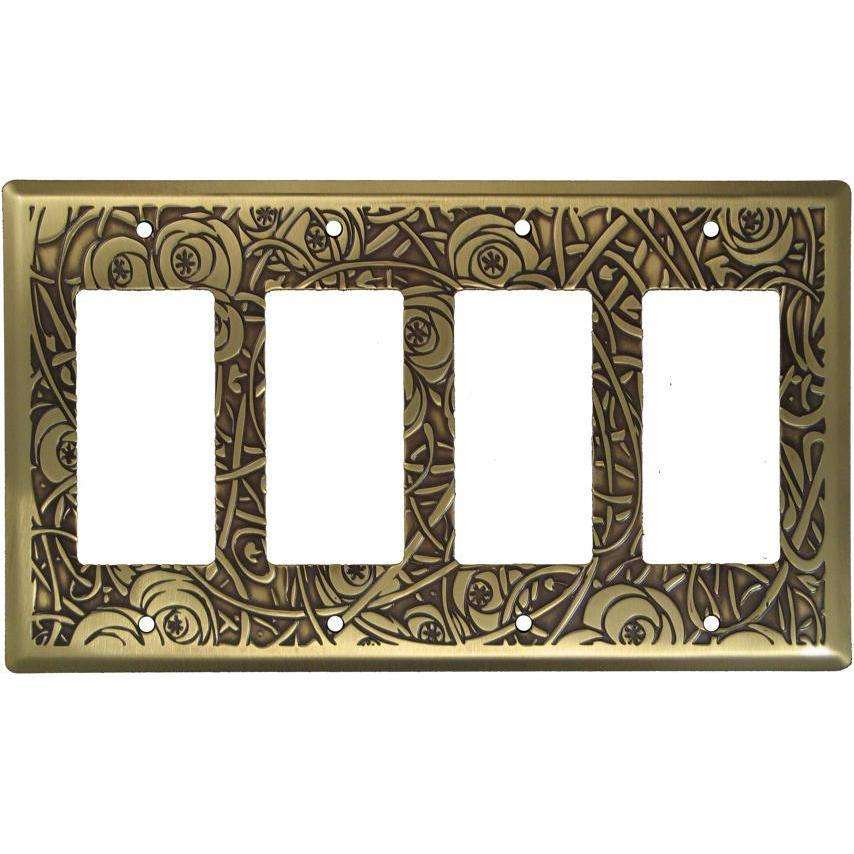Deco Floral Antique Brass 4 Rocker Switchplate