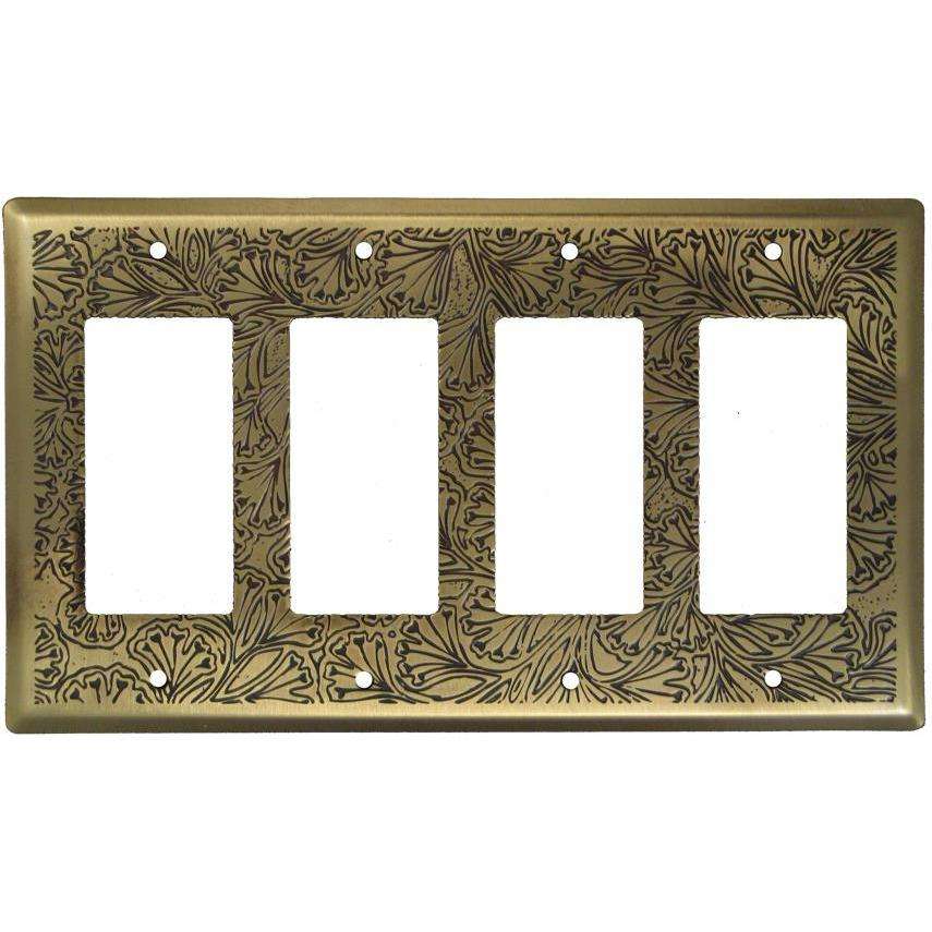 Maidenhaire Fern Antique Brass 4 Rocker Switchplate:Wallplatesonline.com