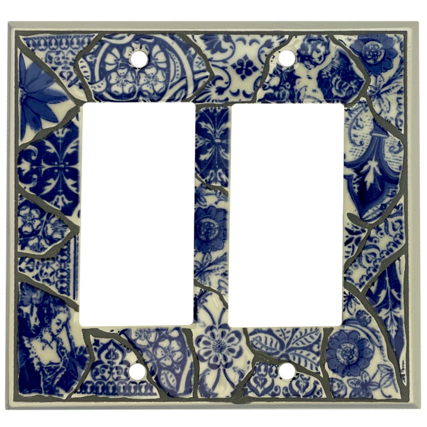 Blue Transferware Single Covers Plates 2 Rocker Wallplate