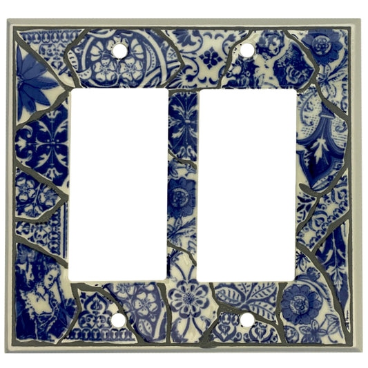 Blue Transferware Single Covers Plates 2 Rocker Wallplate