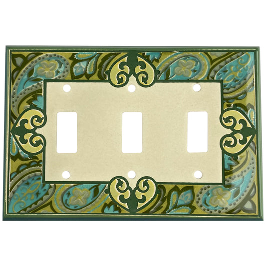 Paisley - Green Cover Plates 3 Toggle Wallplate