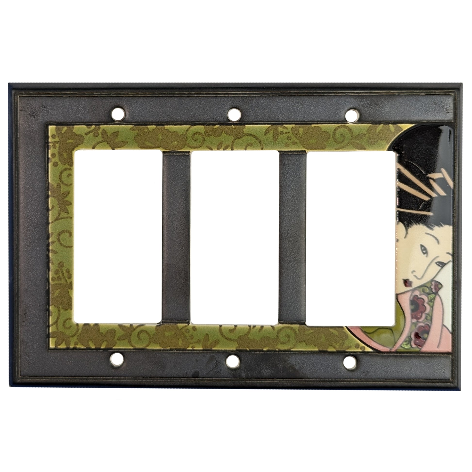 Asian - Green Cover Plates 3 Rocker Wallplate