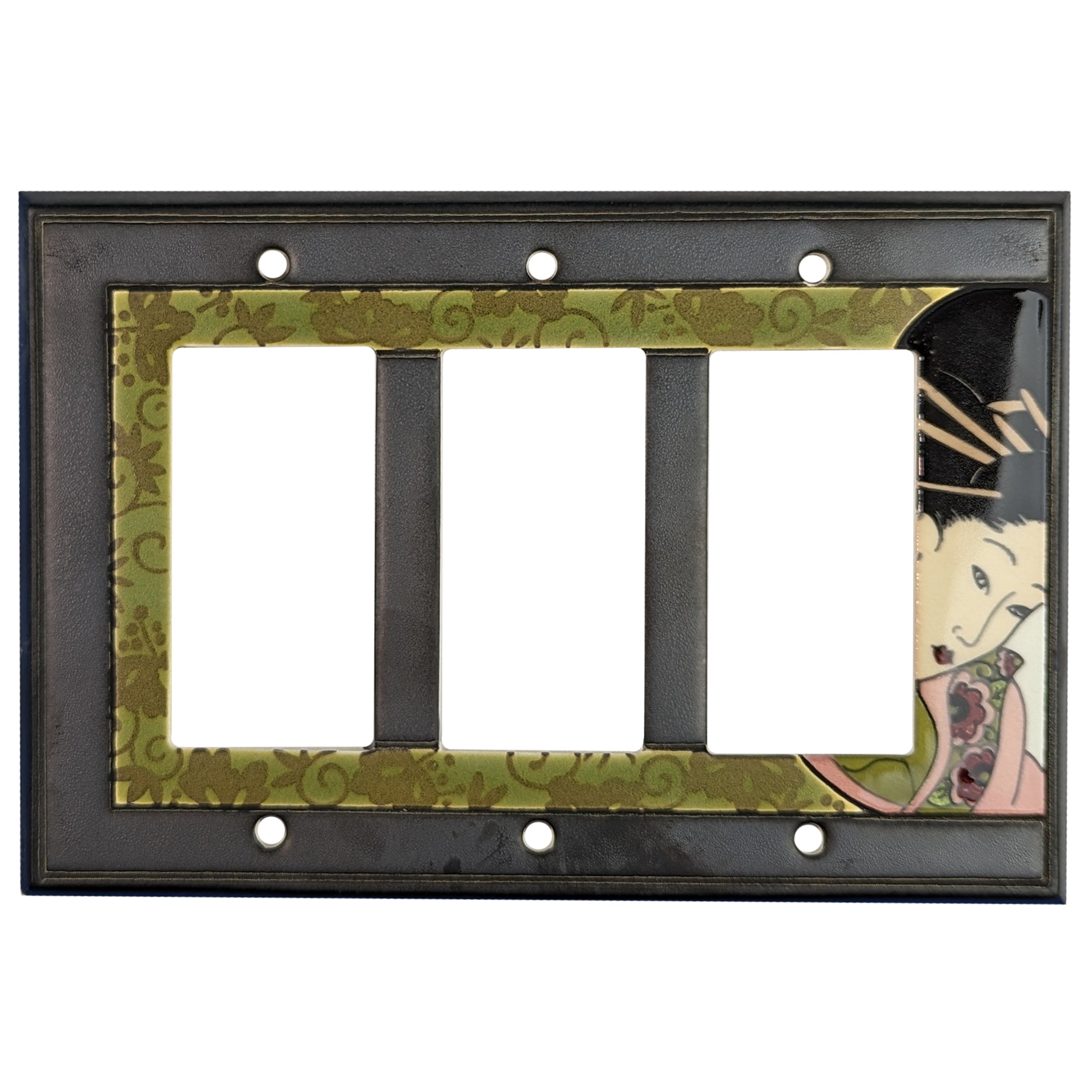 Asian - Green Cover Plates 3 Rocker Wallplate