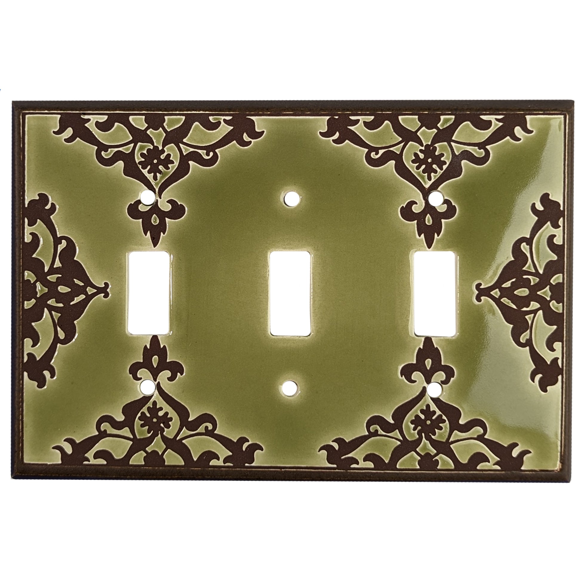 Lace - Avocado Cover Plates 3 Toggle Wallplate