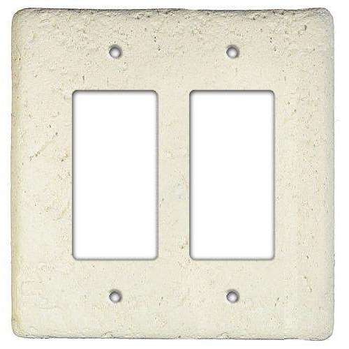 Biscuit Stone Double Rocker Switchplate - Wallplatesonline.com