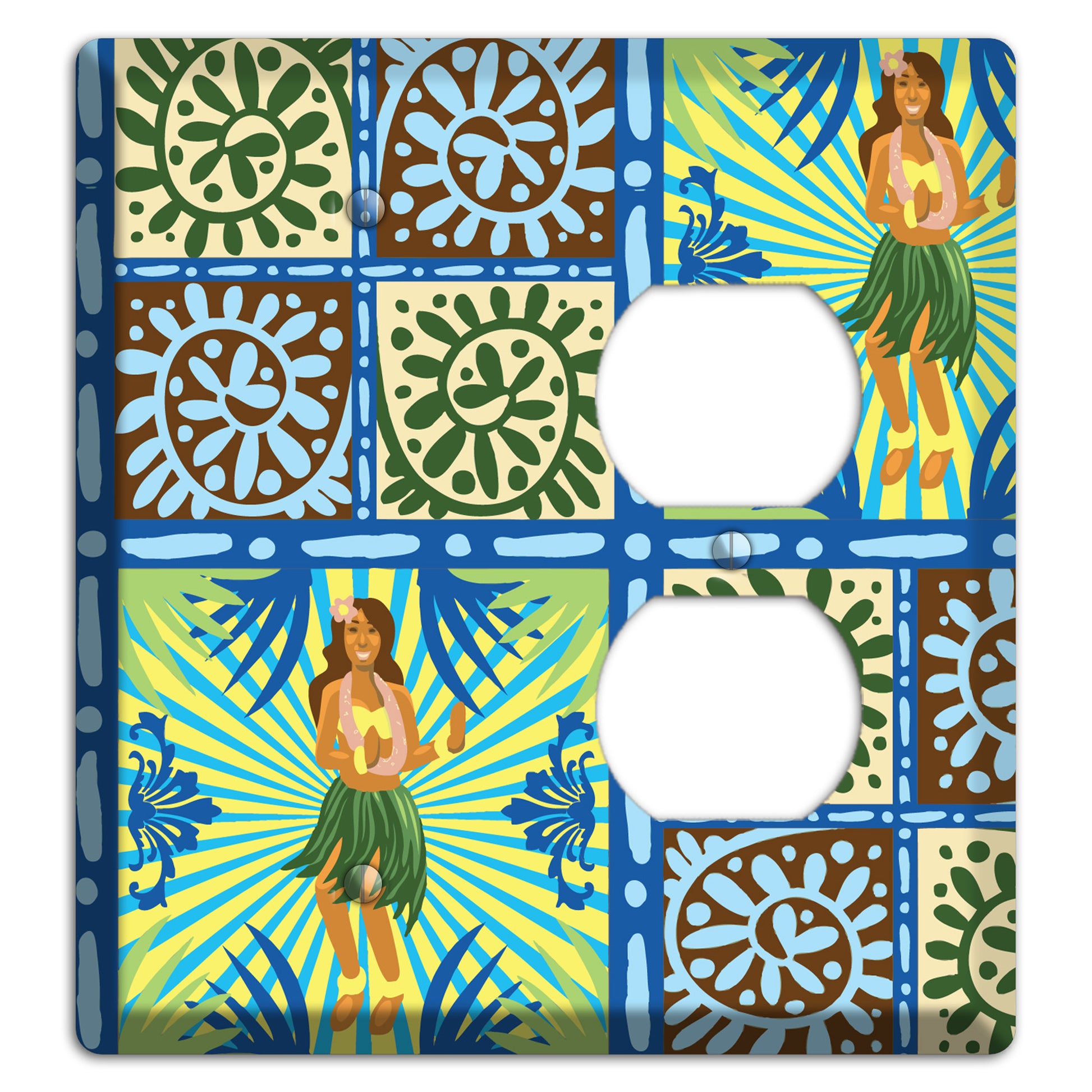 Blue and Green Hula Blank / Duplex Wallplate