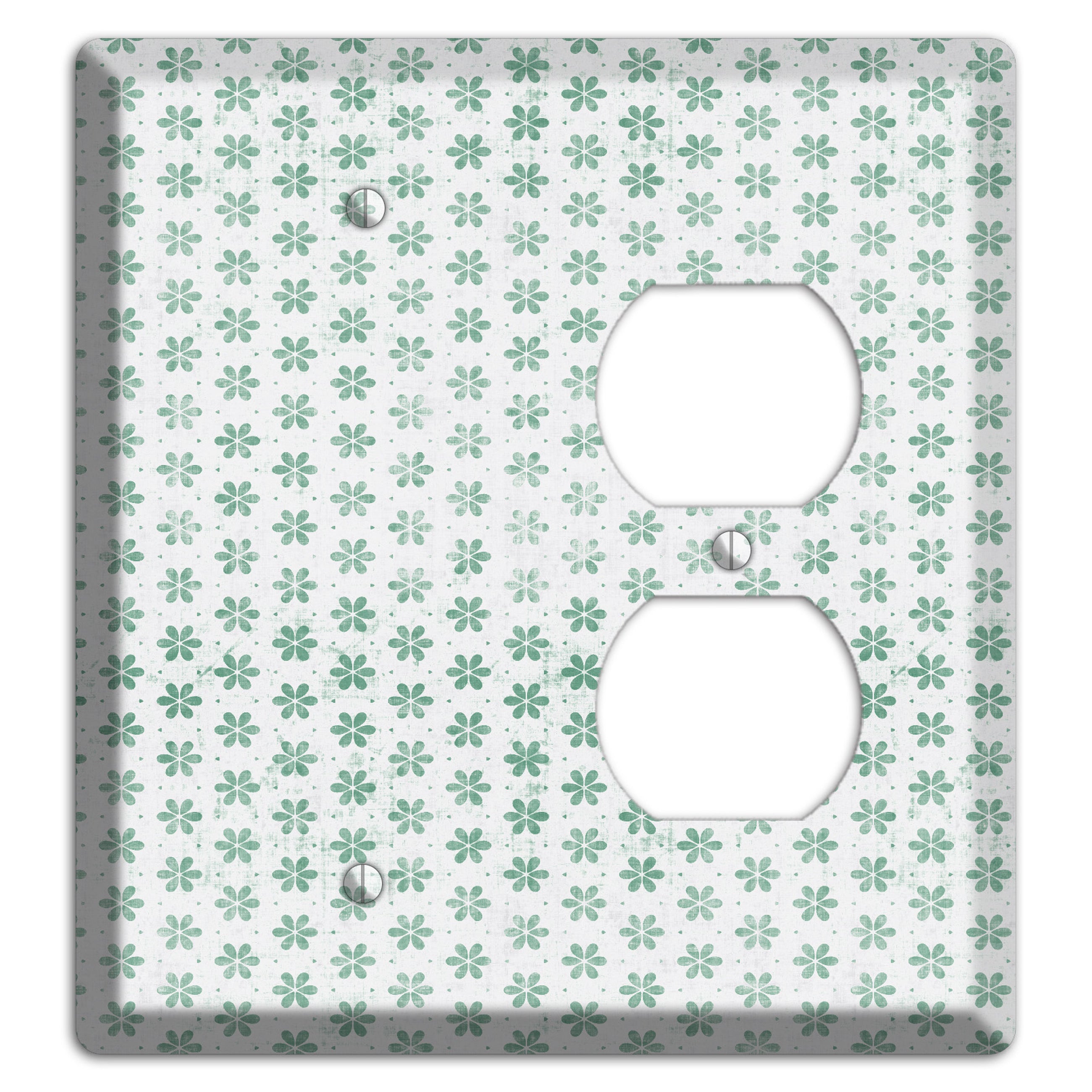 White with Green Grunge Floral Contour Blank / Duplex Wallplate