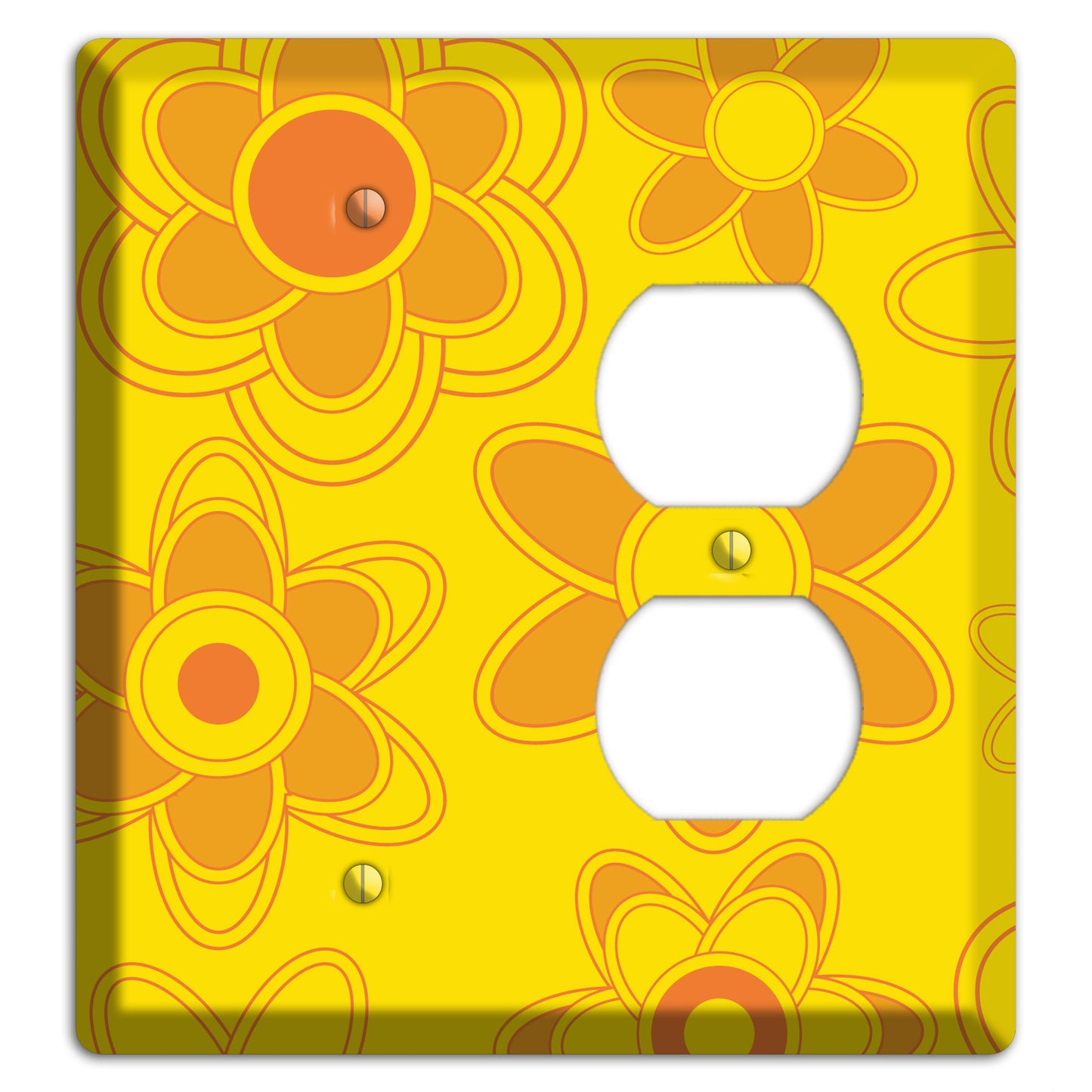 Yellow with Orange Retro Floral Contour Blank / Duplex Wallplate