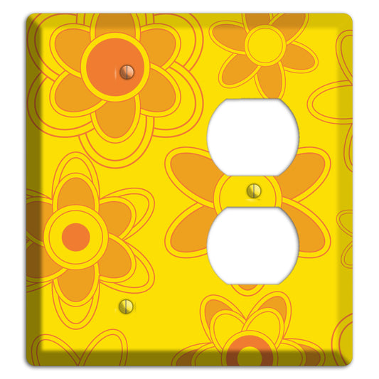 Yellow with Orange Retro Floral Contour Blank / Duplex Wallplate