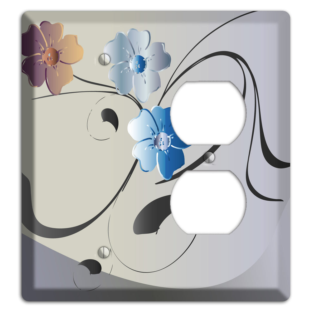 Grey and Blue Floral Sprig Blank / Duplex Wallplate