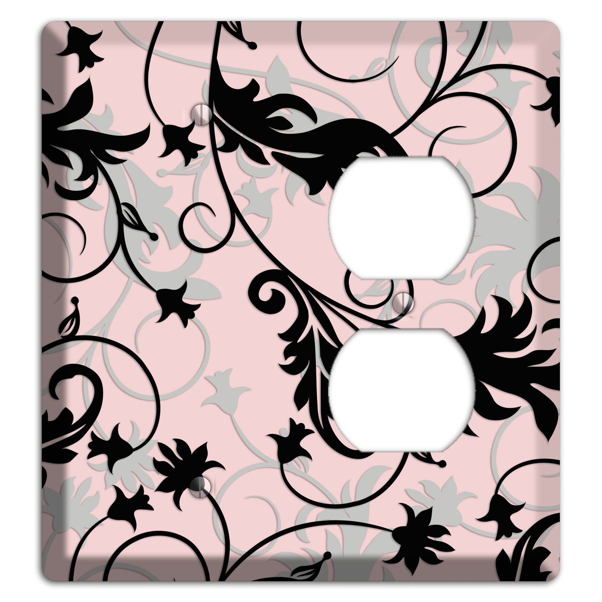 Dusty Pink Grey Black Victorian Sprig Blank / Duplex Wallplate