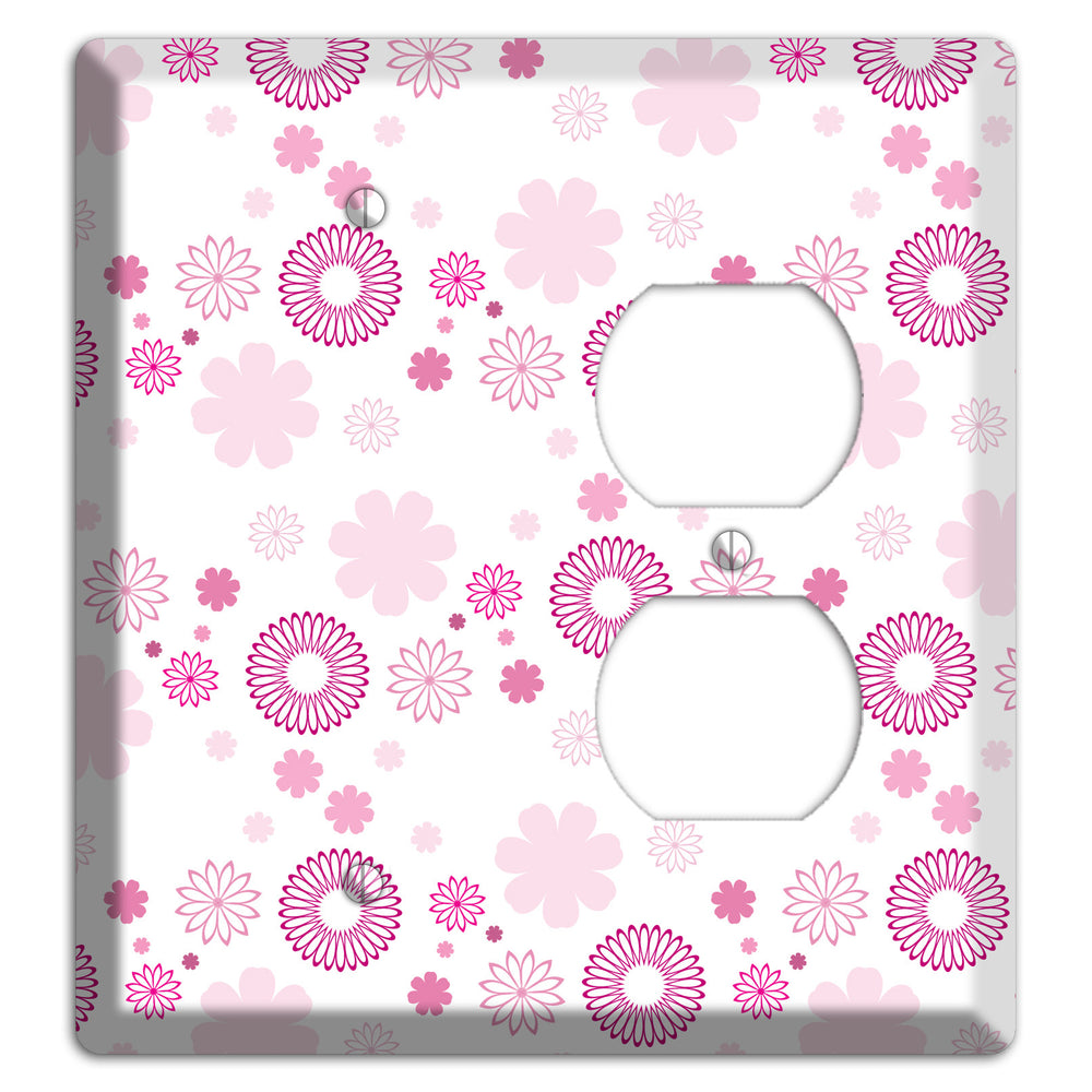 White with Pink and Purple Floral Contour Retro Burst Blank / Duplex Wallplate