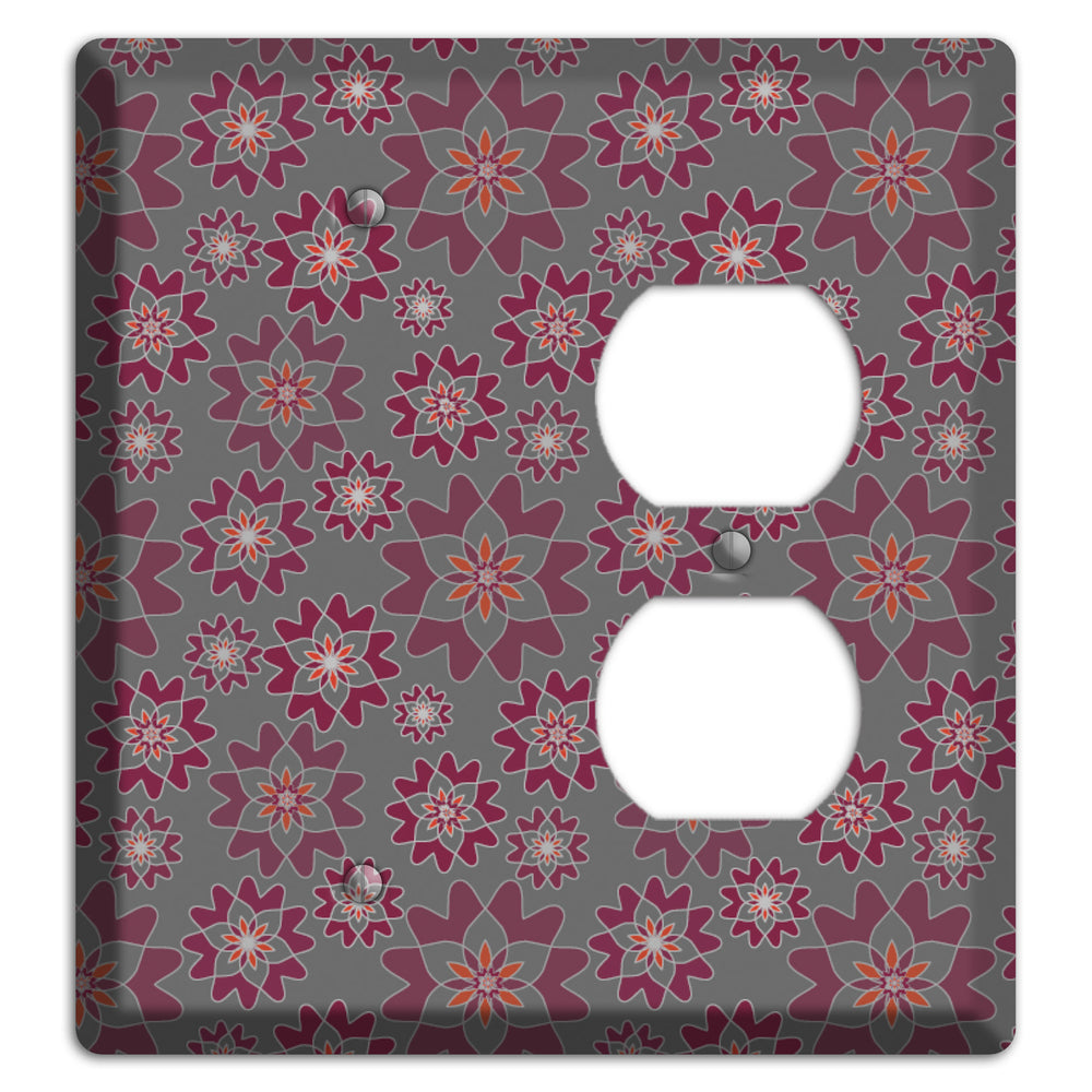 Grey with Burgundy Retro Suzani Blank / Duplex Wallplate