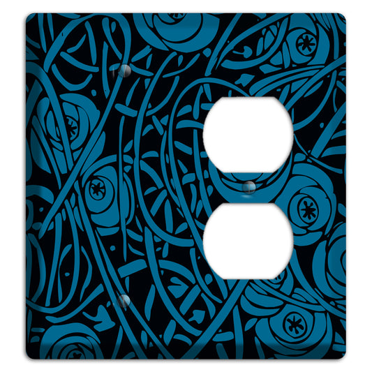 Black and Blue Deco Floral Blank / Duplex Wallplate