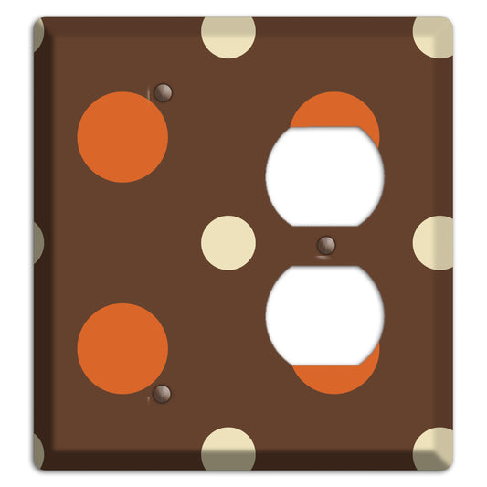 Brown with Coral and Beige Multi Medium Polka Dots Blank / Duplex Wallplate