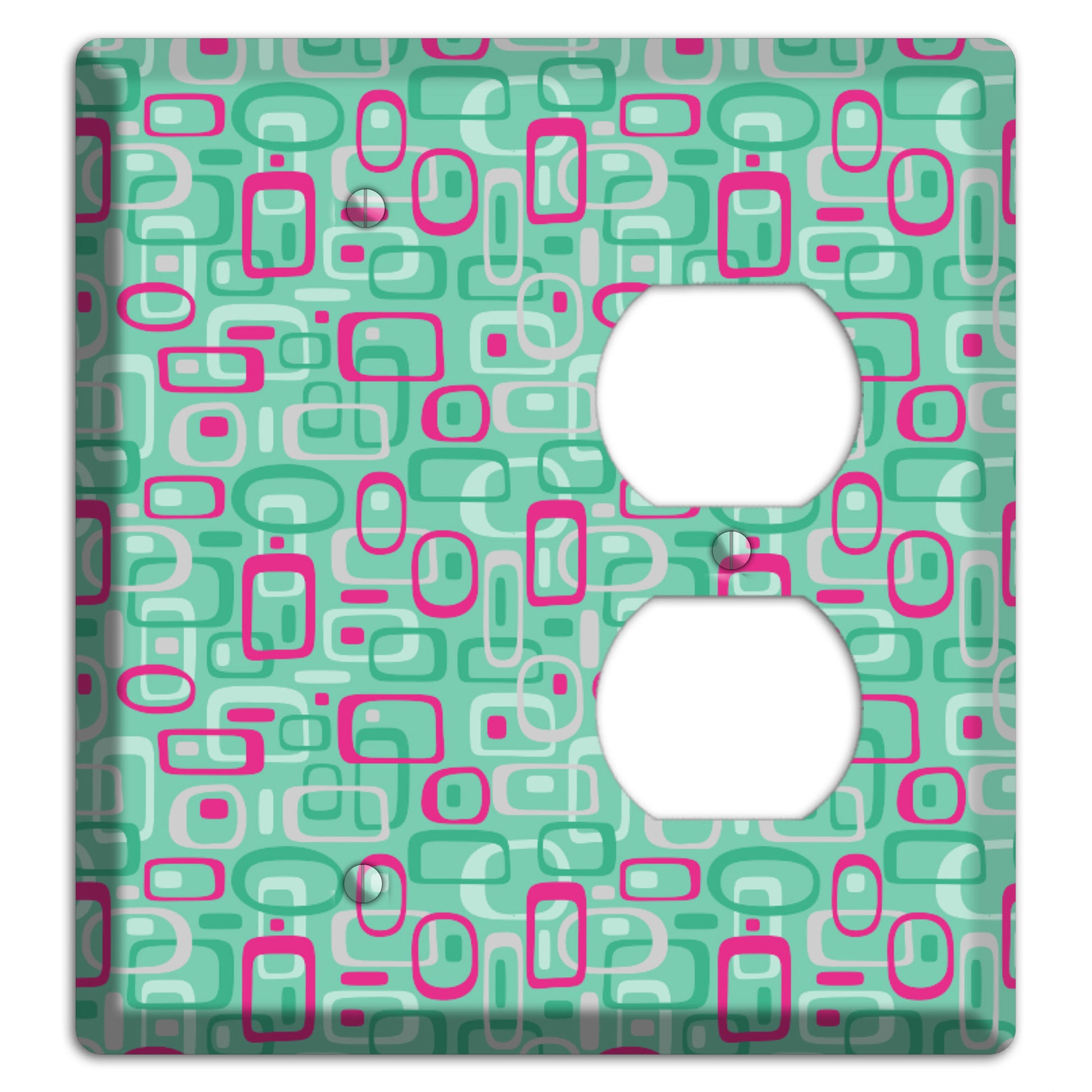 Aqua with Fuschia and Multi Green Retro Squares Blank / Duplex Wallplate