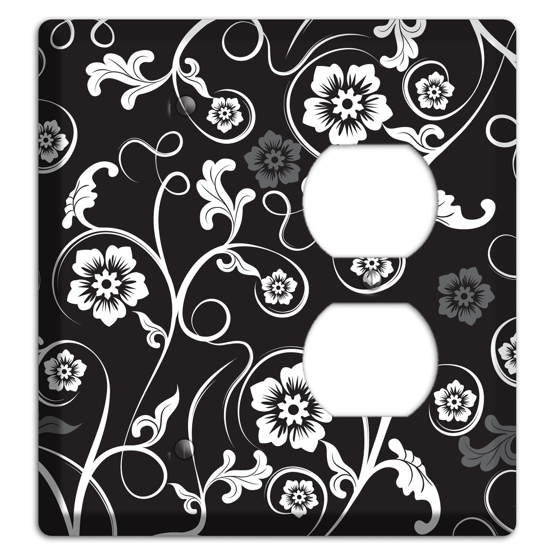 Black with White Flower Sprig Blank / Duplex Wallplate