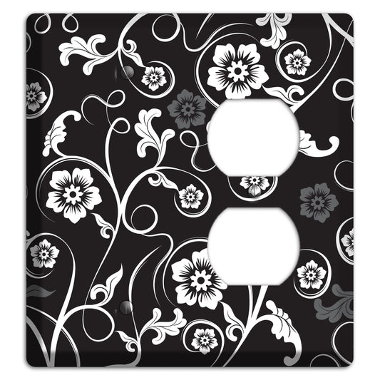 Black with White Flower Sprig Blank / Duplex Wallplate