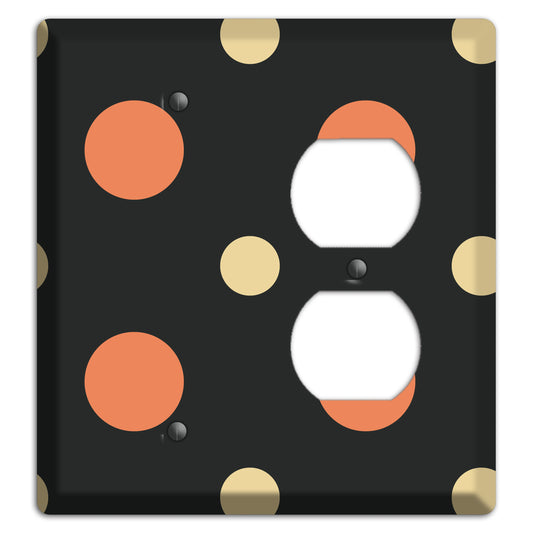 Black with Coral and Beige Multi Medium Polka Dots Blank / Duplex Wallplate
