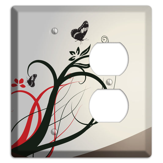 Grey and Red Floral Sprig with Butterfly Blank / Duplex Wallplate