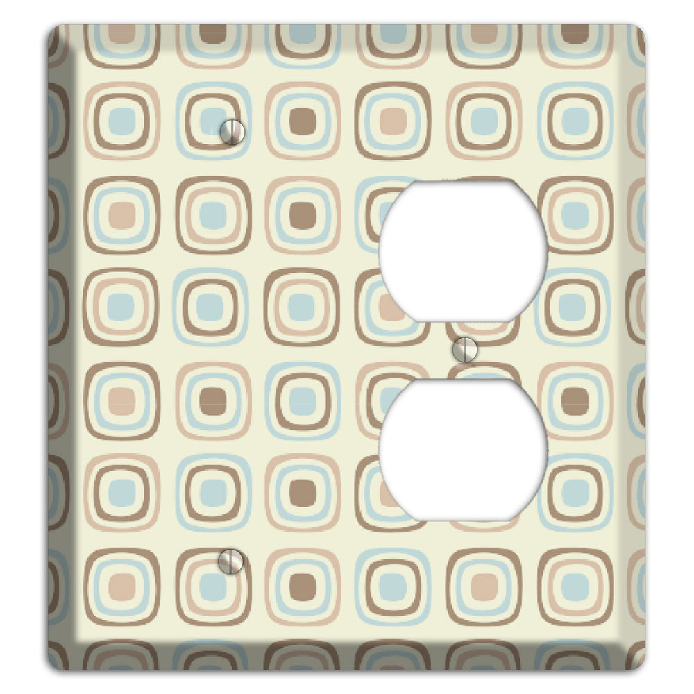 Multi Beige Brown Dusty Blue Retro Squares Blank / Duplex Wallplate