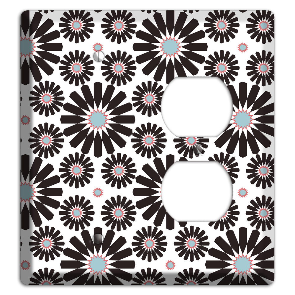 Dusty Blue Maroon Scandinavian Floral 3 Blank / Duplex Wallplate