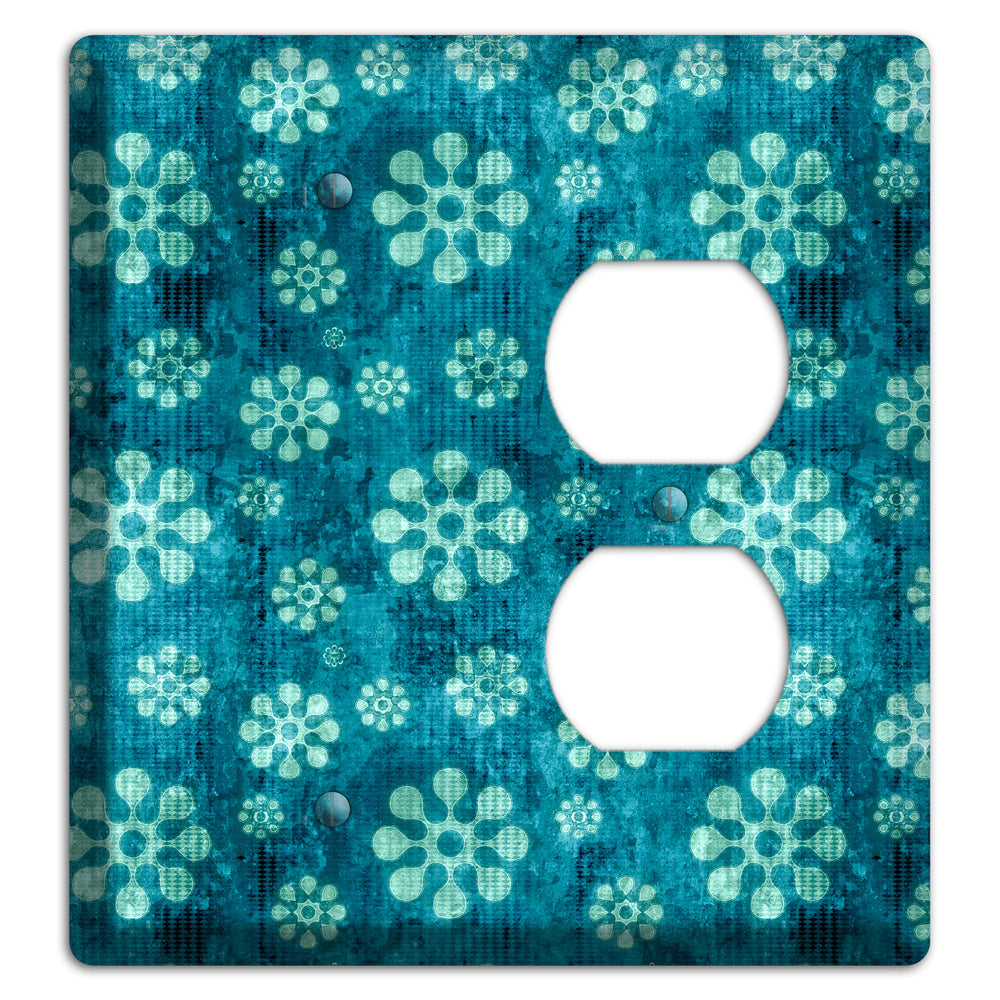 Turquoise Grunge Floral Blank / Duplex Wallplate