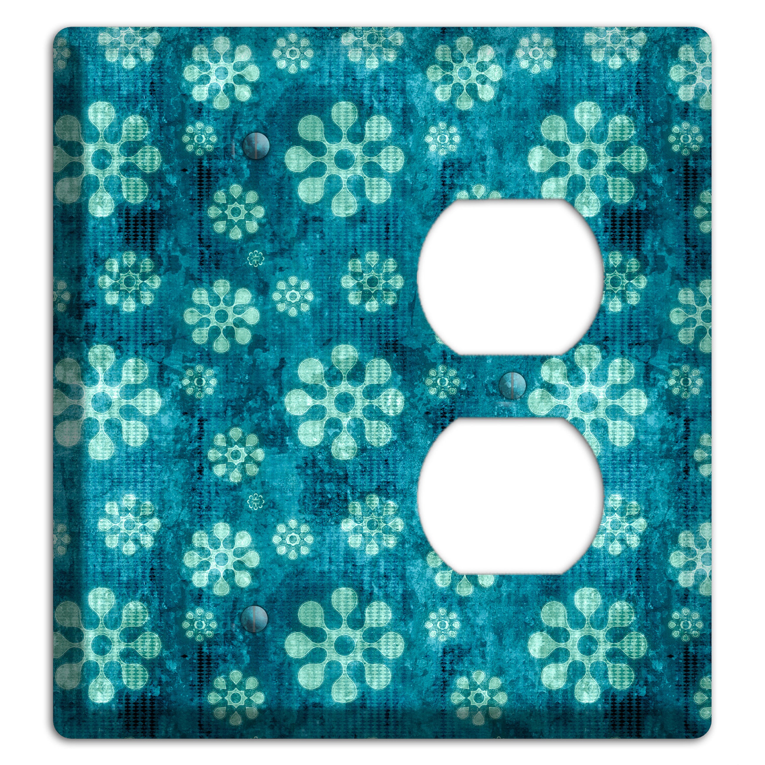 Turquoise Grunge Floral Blank / Duplex Wallplate
