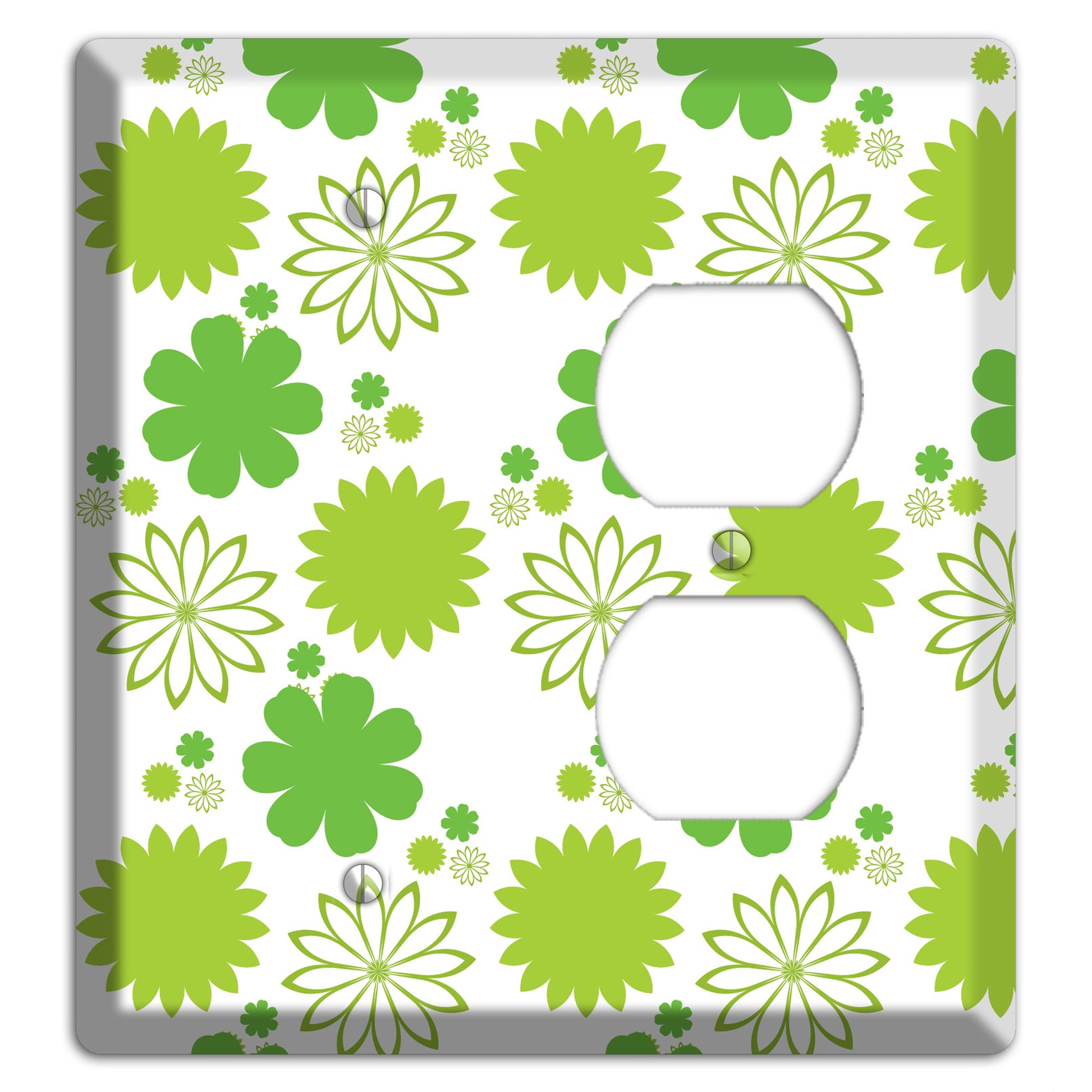 White with Multi Green Floral Contour Blank / Duplex Wallplate