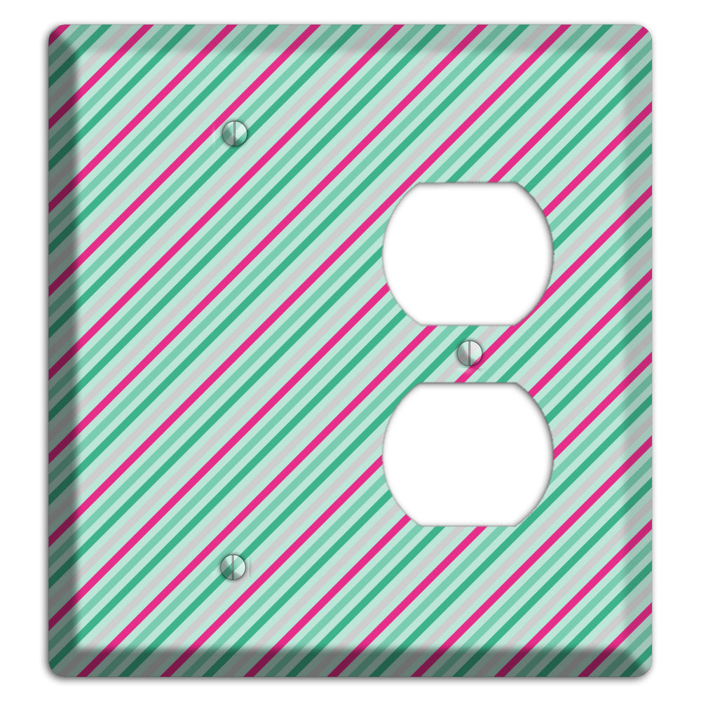 Grey Fuschia and Multi Aqua Angled Stripes Blank / Duplex Wallplate
