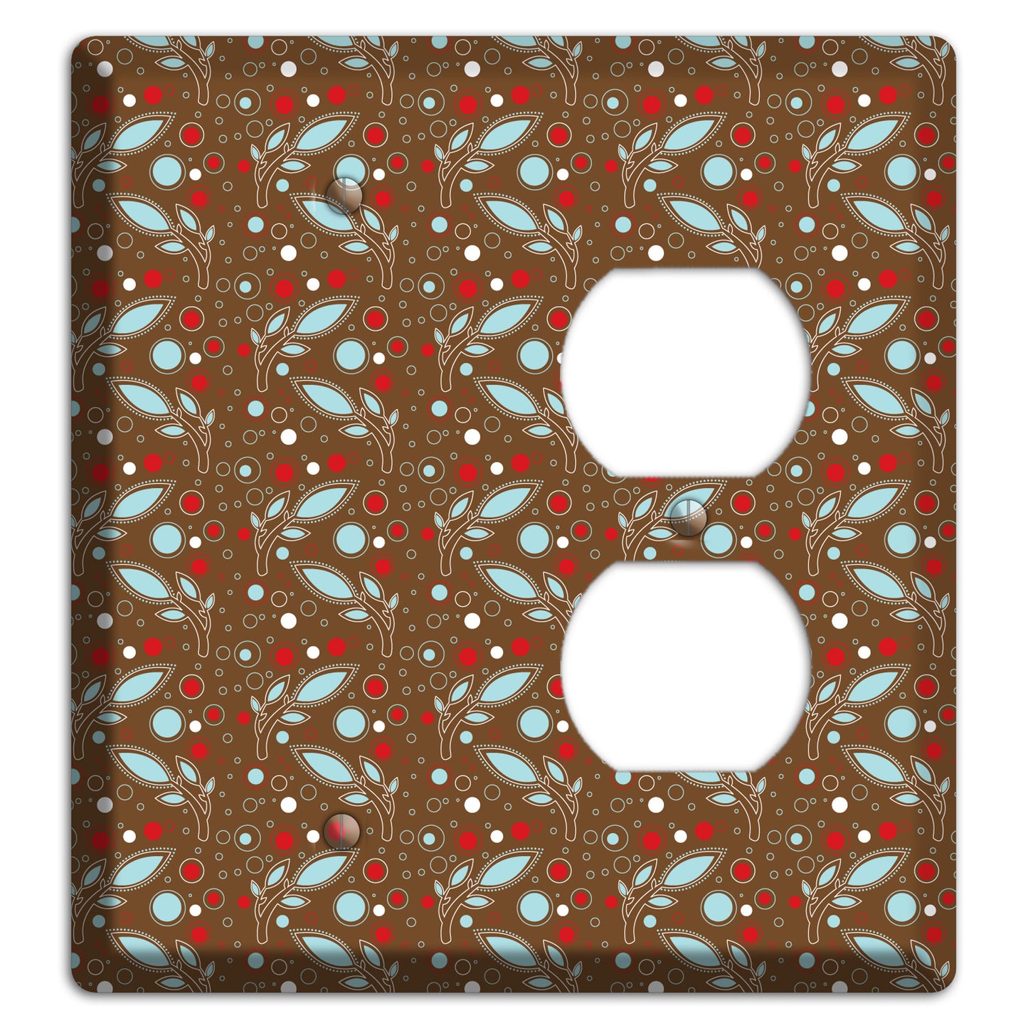 Brown with Red and Dusty Blue Retro Sprig Blank / Duplex Wallplate