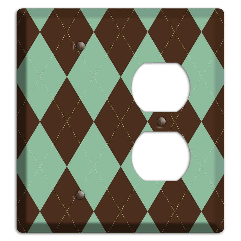 Green and Brown Argyle Blank / Duplex Wallplate