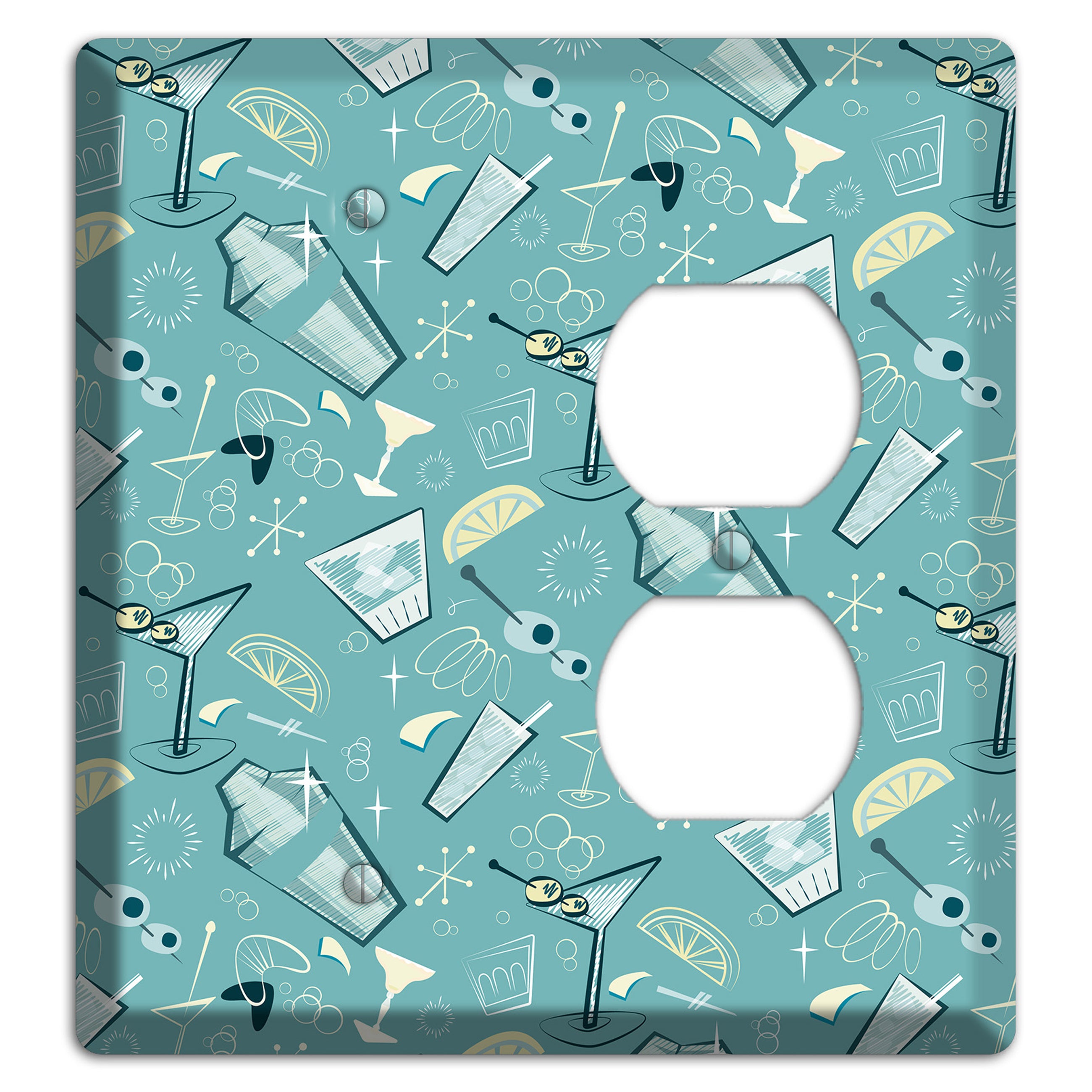 Retro Cocktails Teal Blank / Duplex Wallplate