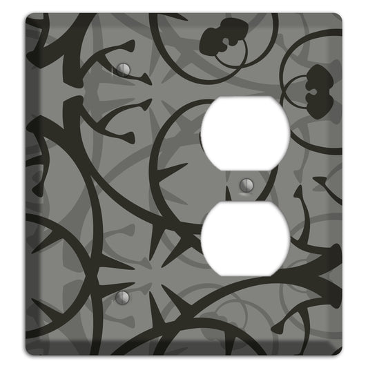 Grey with Black Retro Sprig Blank / Duplex Wallplate