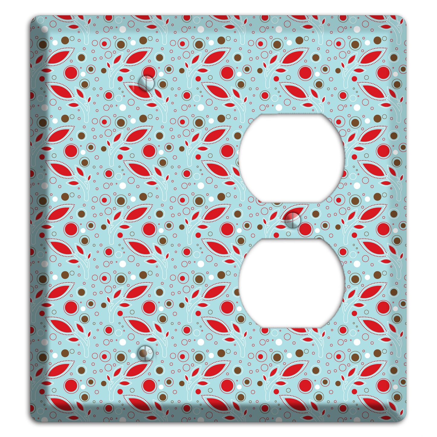 Dusty Blue with Red and Brown Retro Sprig Blank / Duplex Wallplate