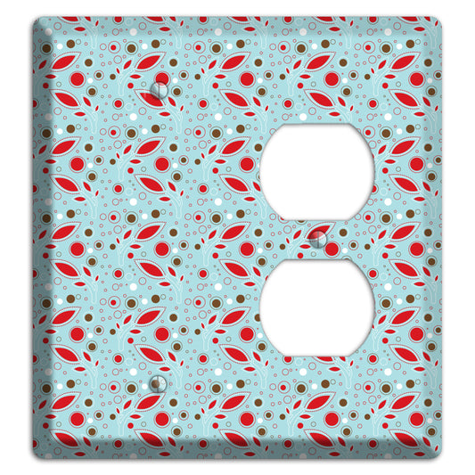 Dusty Blue with Red and Brown Retro Sprig Blank / Duplex Wallplate