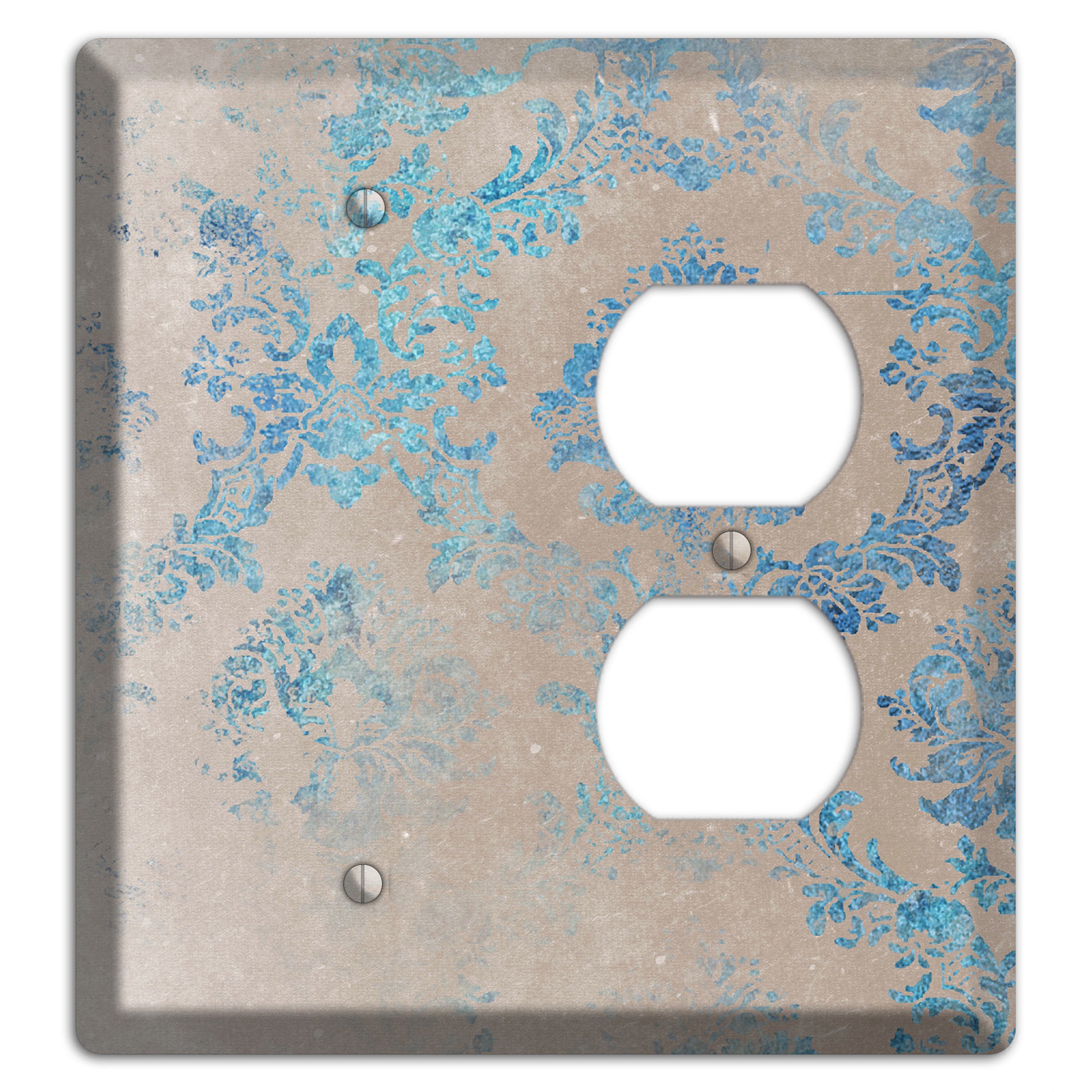 Pewter Whimsical Damask Blank / Duplex Wallplate