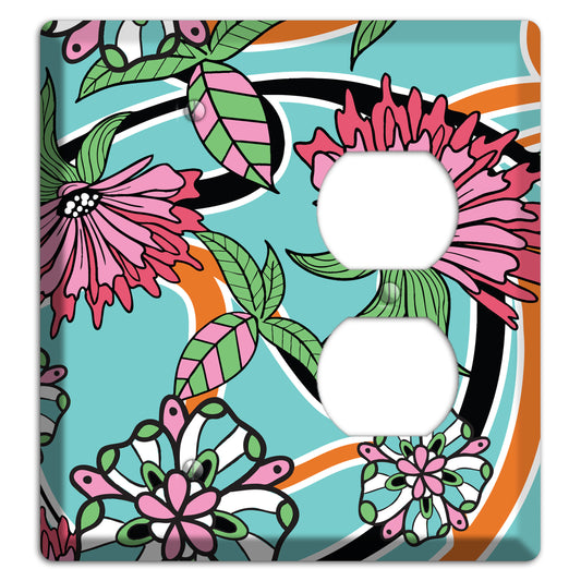 Turquoise with Pink Flowers Blank / Duplex Wallplate