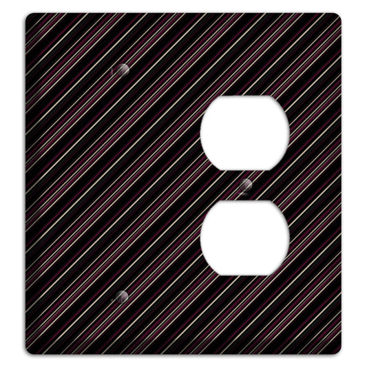 Black with White and Burgundy Angled Pinstripe Blank / Duplex Wallplate