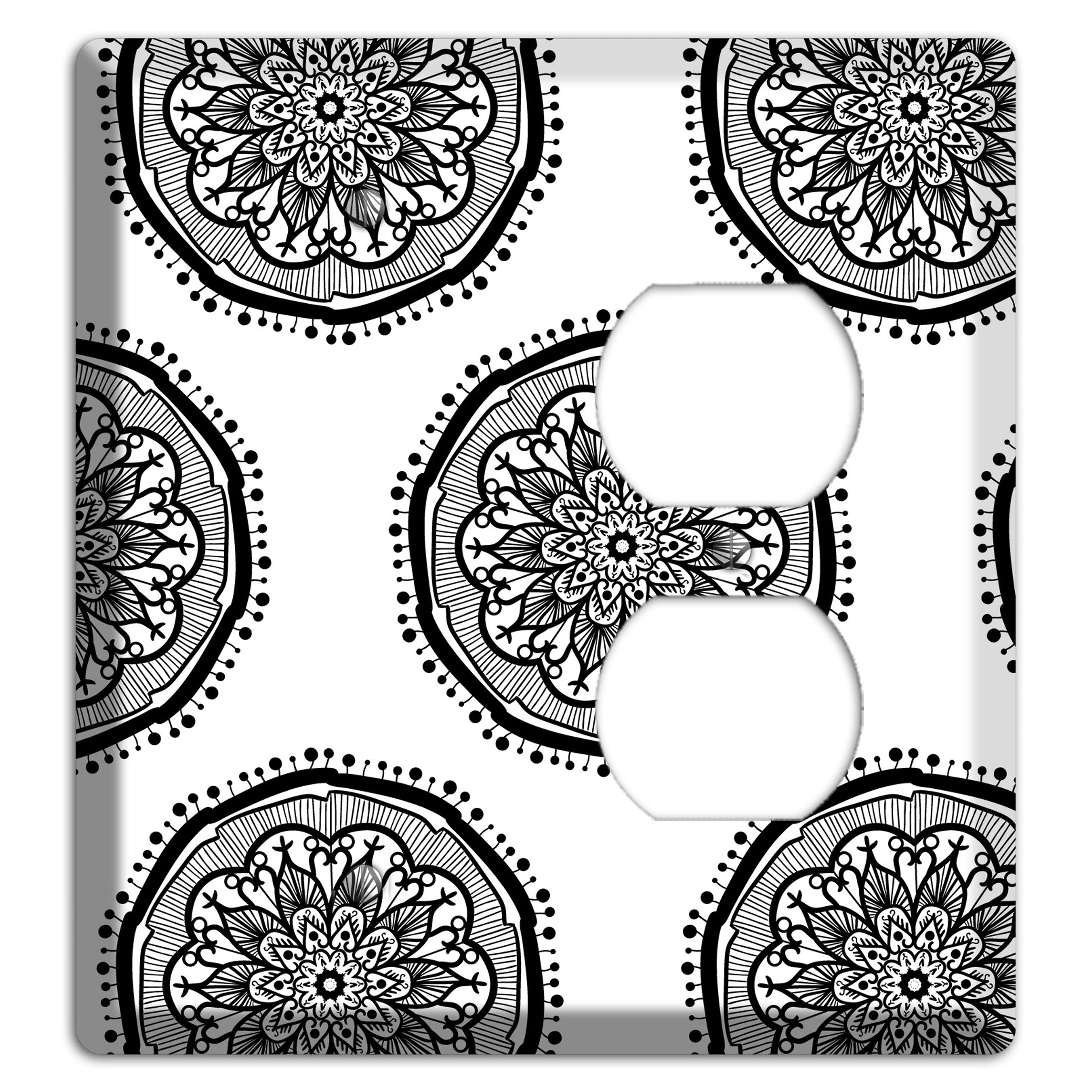 Mandala Black and White Style R Cover Plates Blank / Duplex Wallplate