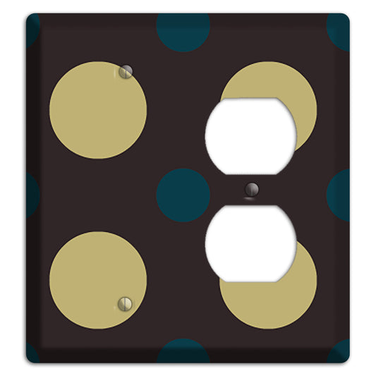 Brown with Olive and Dark Aqua Multi Polka Dots Blank / Duplex Wallplate