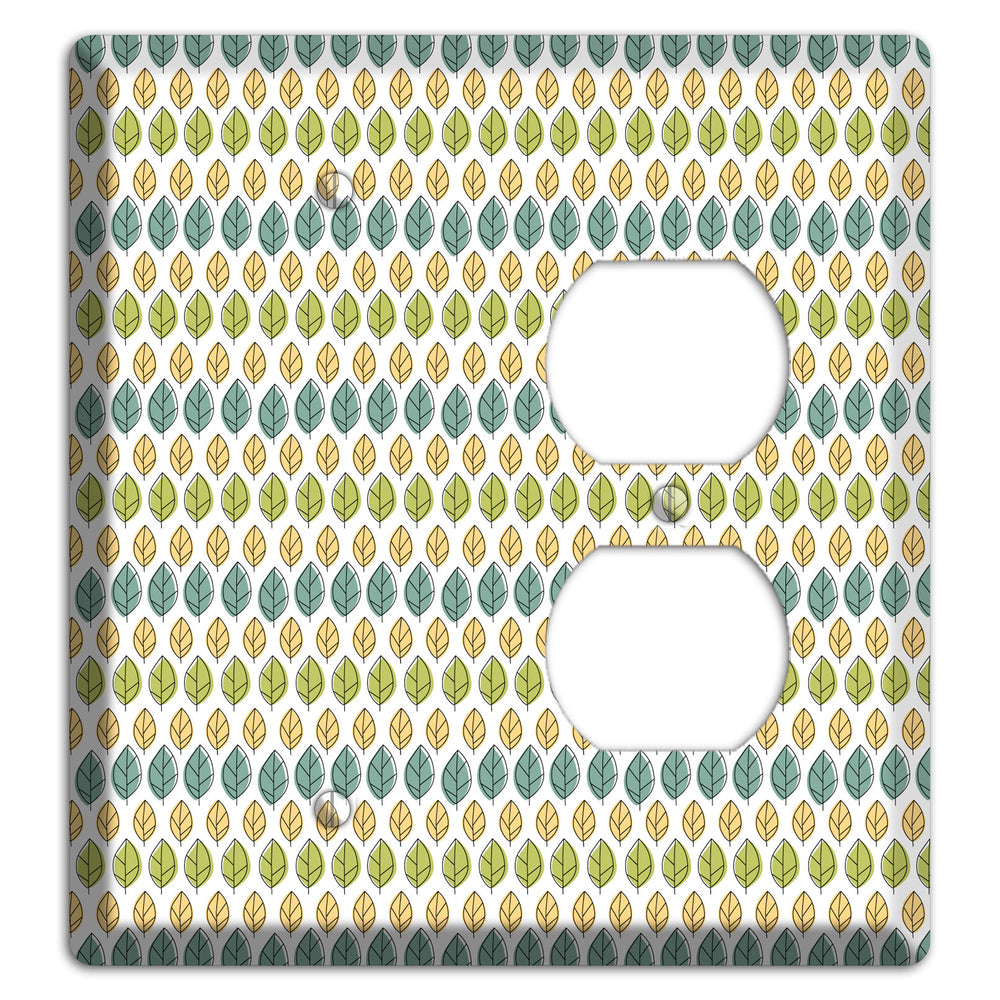 Sage Beige Dusty Blue Leaf Contour Blank / Duplex Wallplate