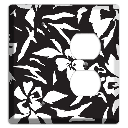 Black with White Woodcut Floral Blank / Duplex Wallplate
