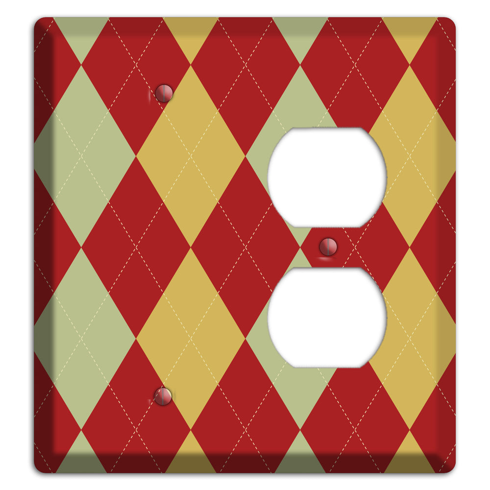 Burnt Orange and Light Green Argyle Blank / Duplex Wallplate