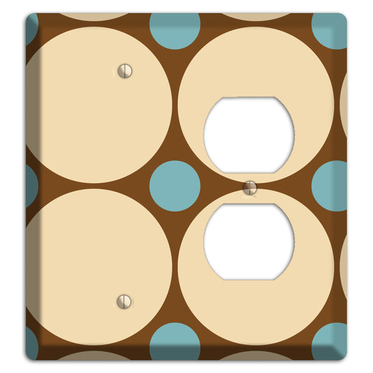 Brown with Beige and Dusty Blue Multi Tiled Large Dots Blank / Duplex Wallplate