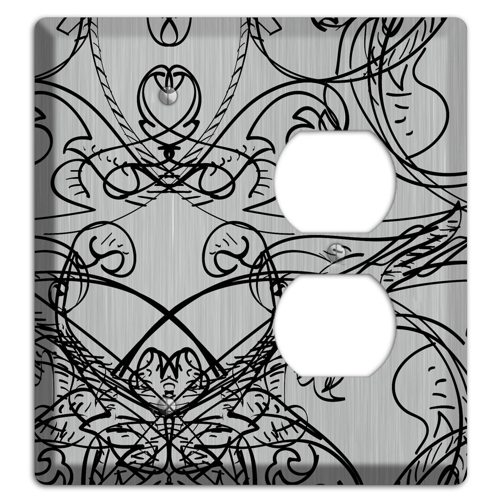 Black Deco Sketch Stainless Steel Blank / Duplex Wallplate