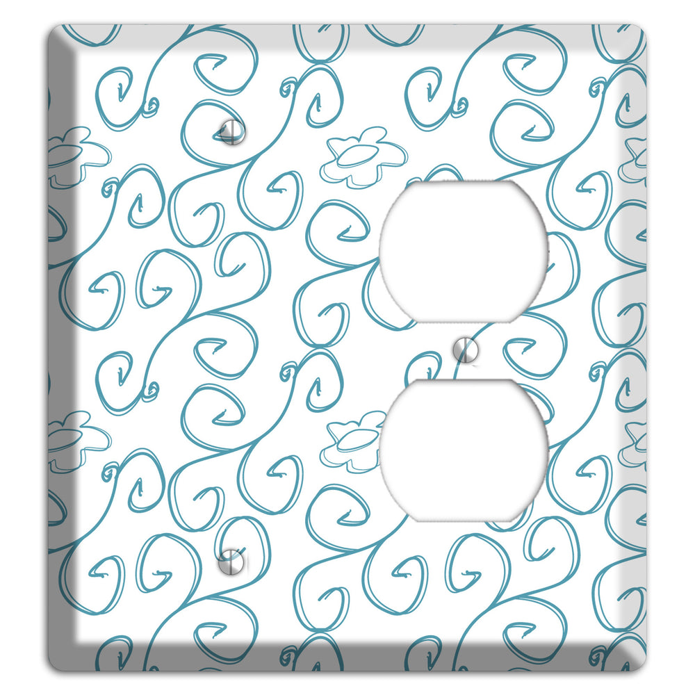 Blue Scroll Flower Contour Blank / Duplex Wallplate